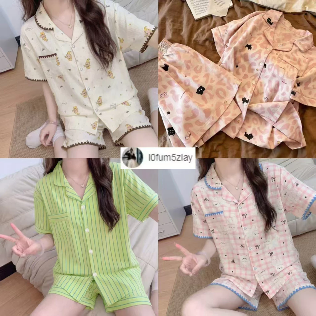 (ส่งมาจากประเทศไทย)M-2XL,ชุดนอนเวอร์ชั่นเกาหลี， ชุดนอน 2 ชิ้น， ลายการ์ตูนน่ารัก， ผ้าฝ้ายโฟมคุณภาพดี， ขาสั้น+เสื้อ