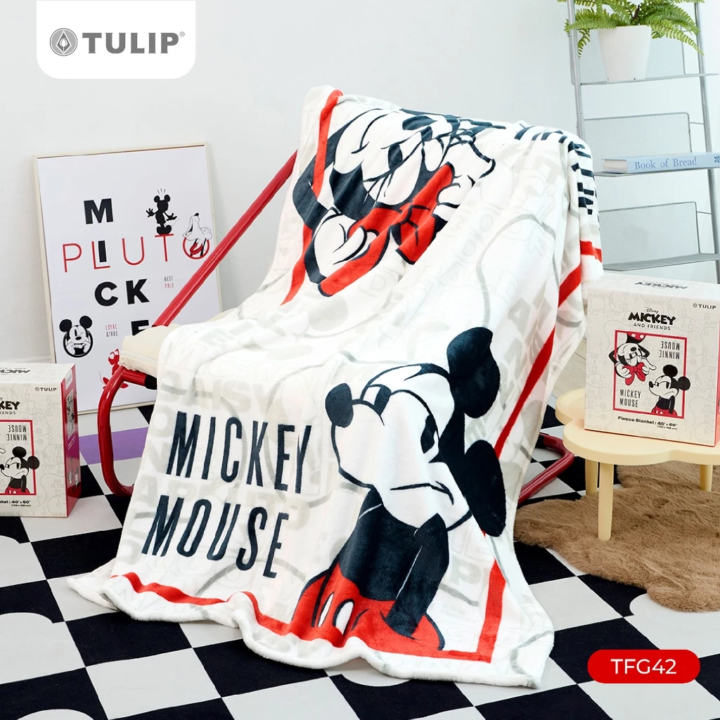 Tulip Fleece ผ้าห่มขนแกะเทียม TFG42 Mickey & Minnie ลิขสิทธิ์แท้ Disney ดิสนีย์ ผ้าห่มฟลีซ สัมผัสนุ่มพกพาสะดวก