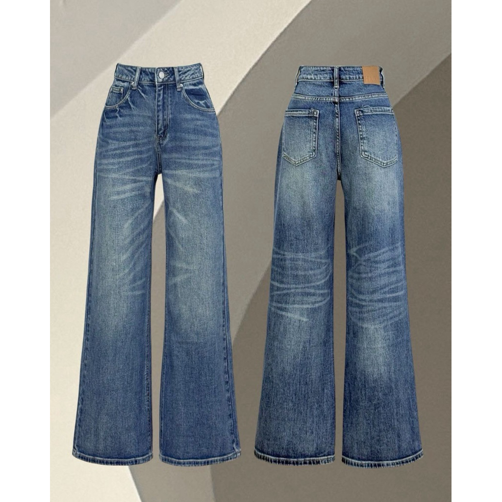 HANABRAND: AIM JEANS (เอม) กางเกงยีนส์ขากระบอก ยีนส์เนื้อนิ่ม ยืดได้นิดหน่อย สียีนส์ฟอกเฟด