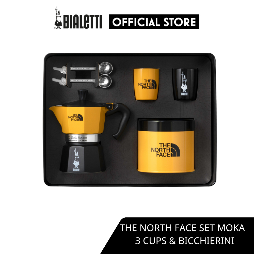 Bialetti เซตหม้อต้มกาแฟ THE NORTH FACE SET MOKA ขนาด 3 ถ้วย พร้อม แก้ว+ช้อน 2 ชุด และกาแฟคั่วบด 100 กรัม [BL-0005379]