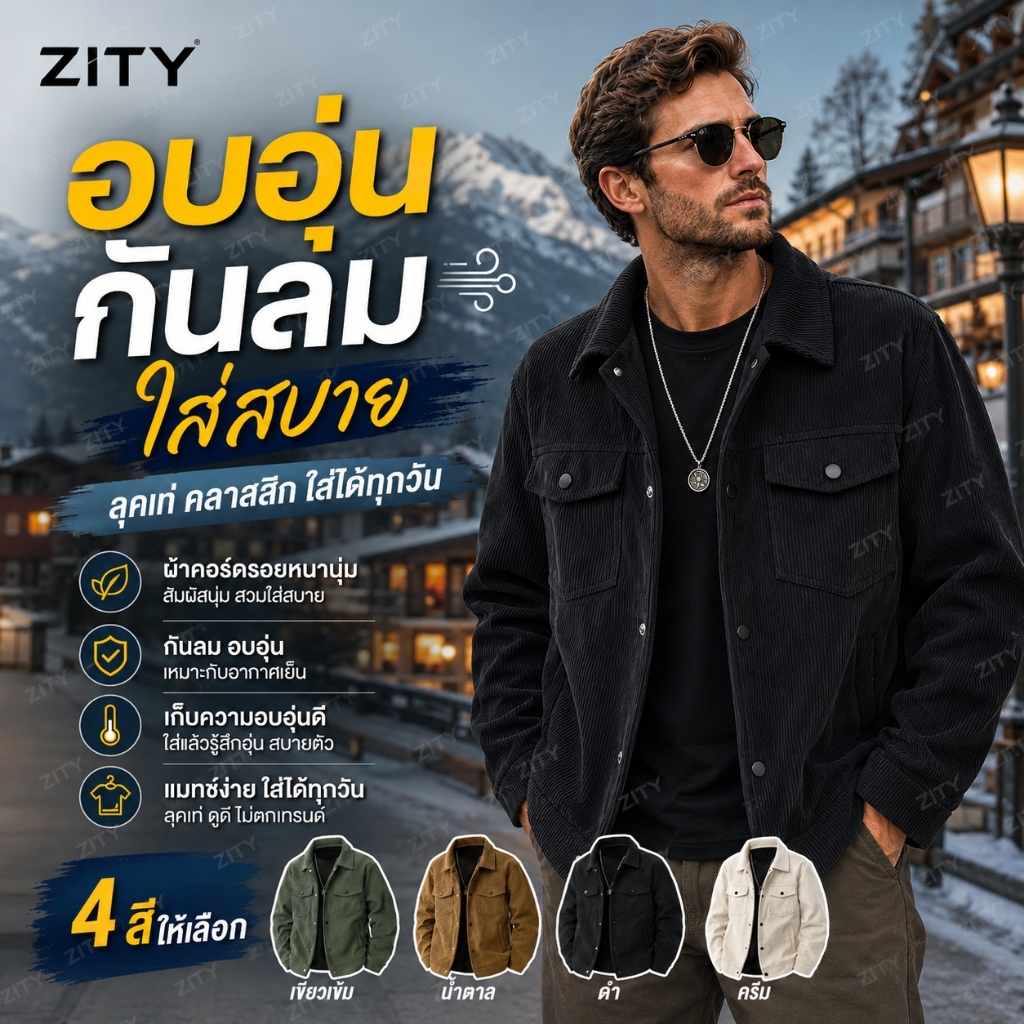 แจ็คเก็ตผู้ชาย Retro แจ็คเก็ตคาร์โก้ผู้ชาย ทำจากผ้าลูกฟูก สไตล์ญี่ปุ่น