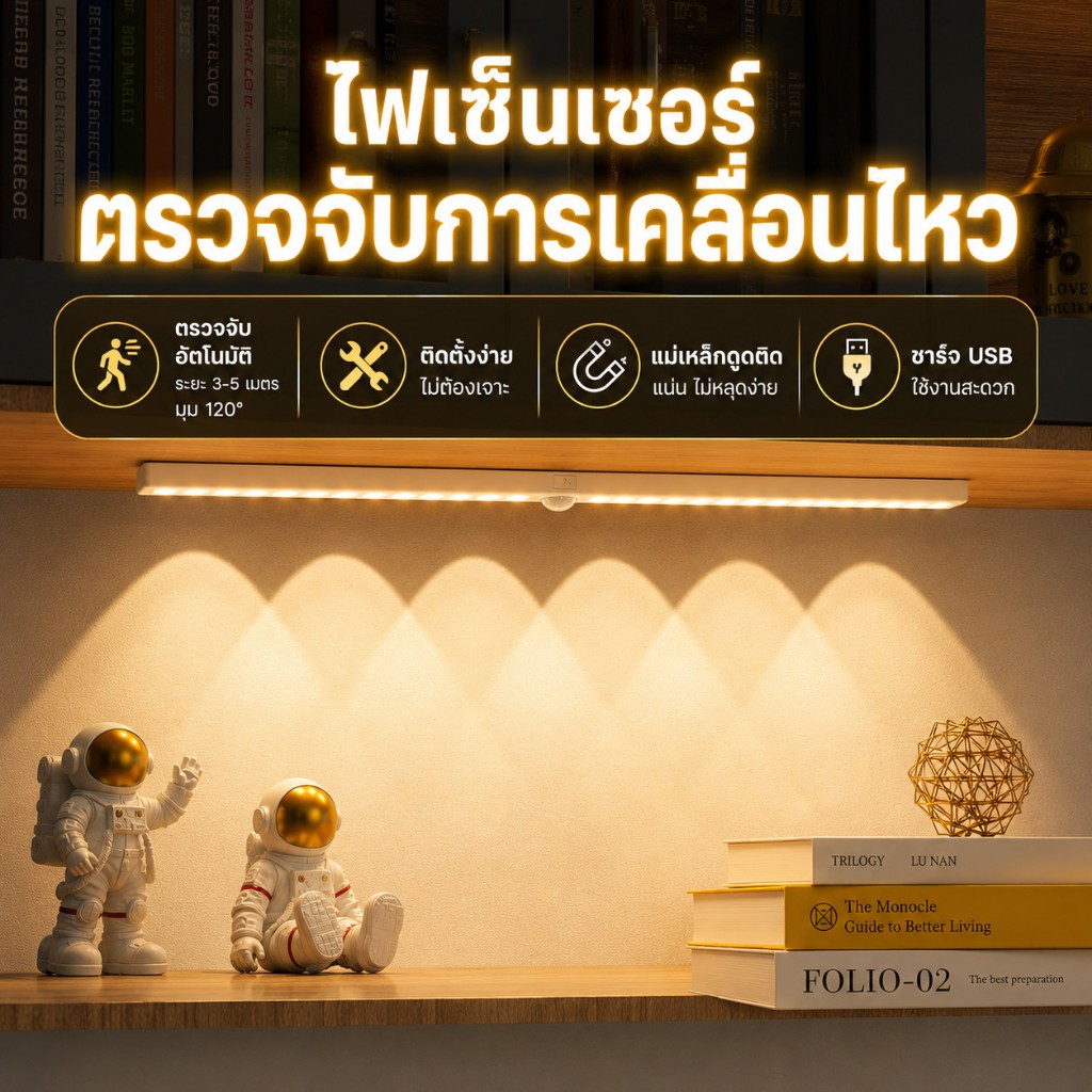 MeeDa 20-60 ซม ไฟเซนเซอร์อัตโนมัติ ไร้สาย ไฟเซ็นเซอร์ 3 โทนแสง ไม่เจาะผนัง ติดตั้งง่าย ตรวจจับความเคลื่อนไหว