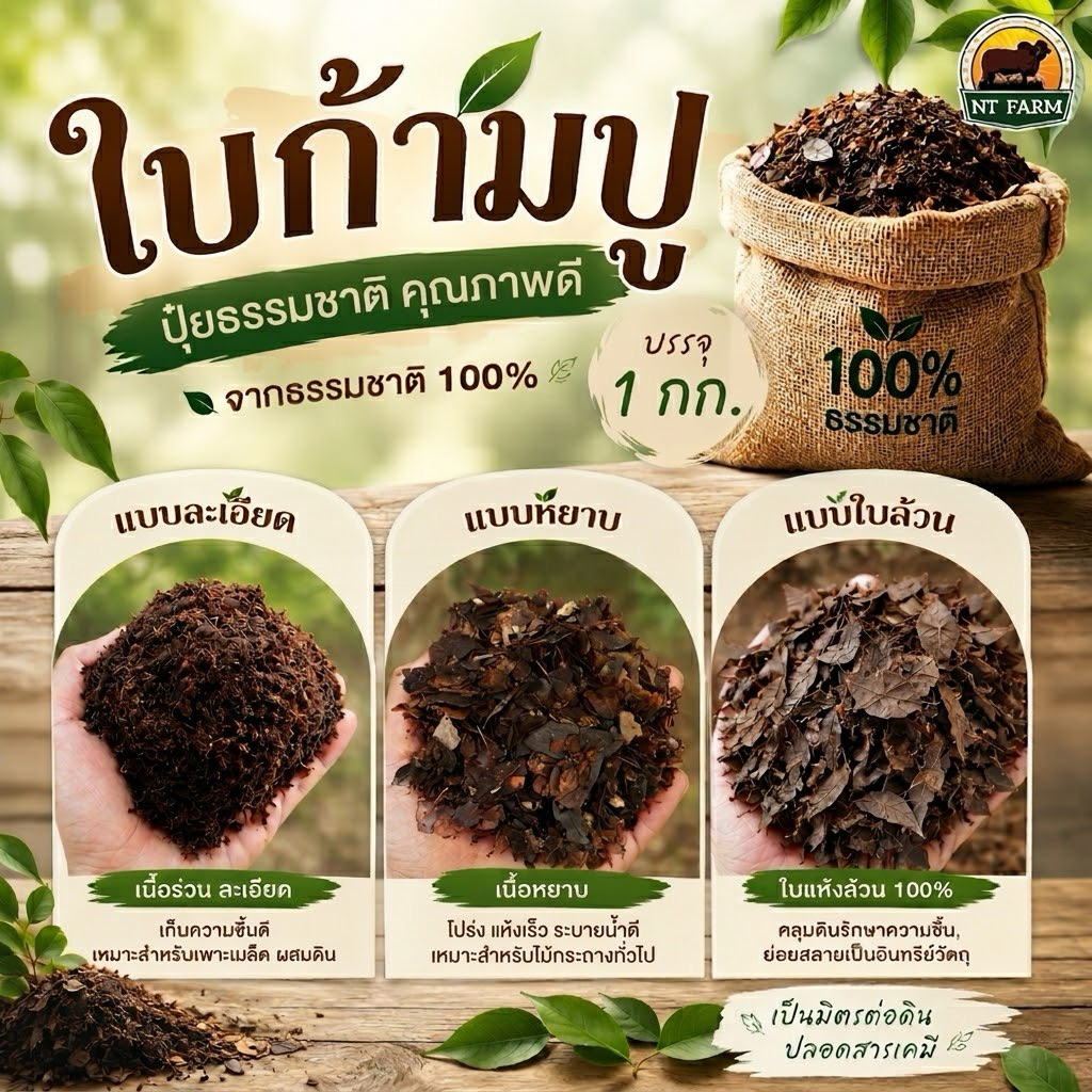 ใบก้ามปูหมัก แท้ 100% ผสมไตรโคเดอร์มา ร่อนละเอียด/หยาบ ขนาด 10kg | NT FARM