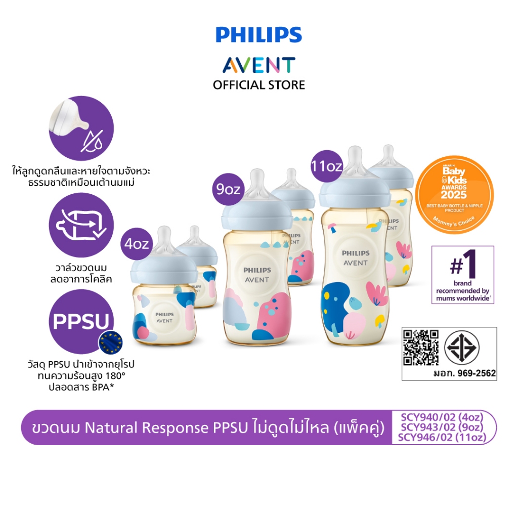 Philips Avent ฟิลิปส์ เอเวนท์ ขวดนม Natural Response PPSU ไม่ดูดไม่ไหล ขนาด 4 / 9 ออนซ์ แพ็คคู่
