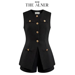 Thealner - Selena suit AN422 (เซตเสื้อแขนกุดแต่งกระดุมทองกางเกงขาสั้น)