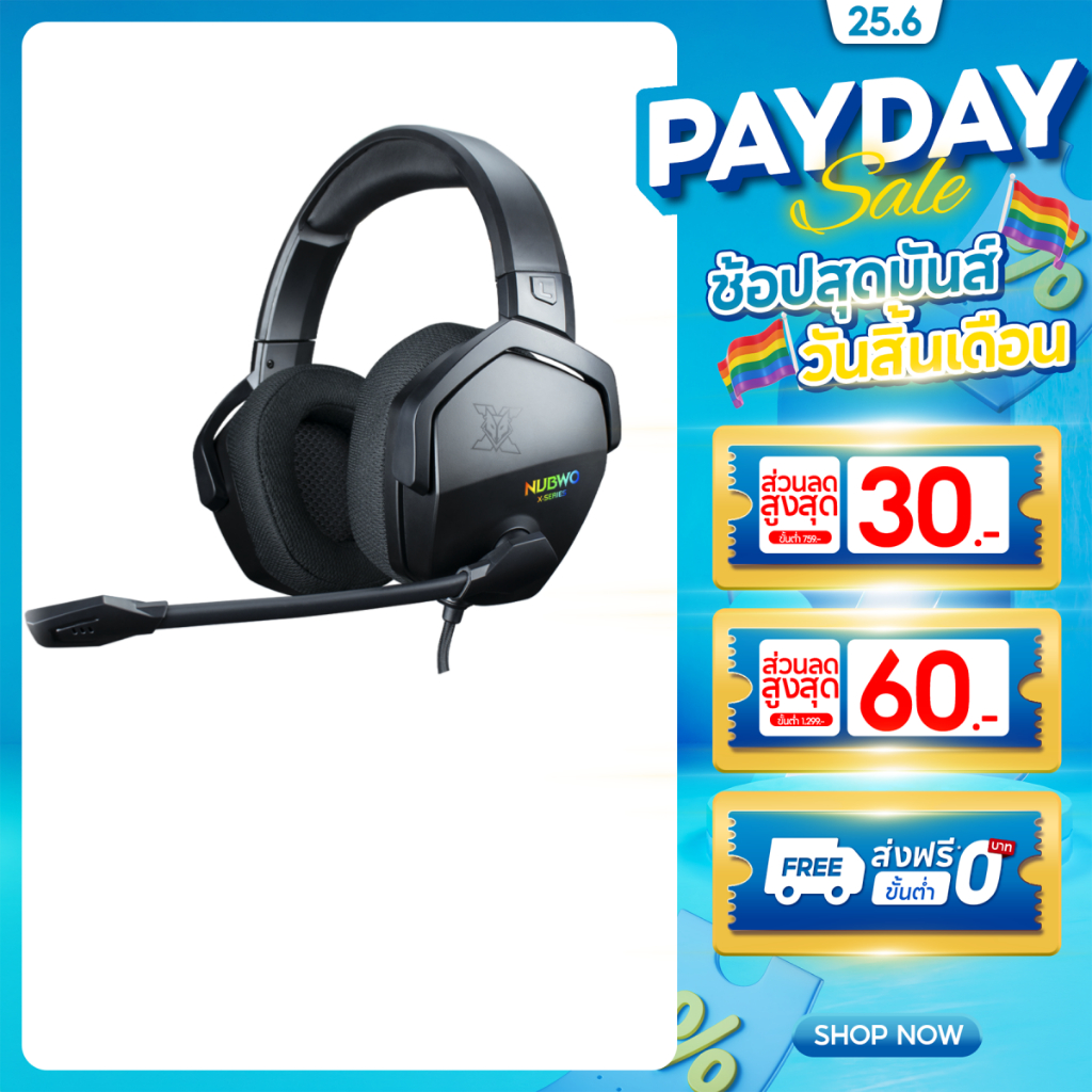 NUBWO Gaming Headset หูฟังเกมมิ่ง เสียงเสมือน 7.1 Surround แยกเสียงซ้าย-ขวา รุ่น X99 รับประกัน 2 ปี