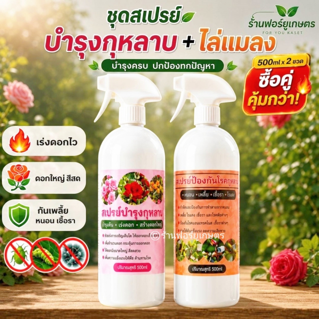สเปรย์กุหลาบ 500ml กุหลาบ เร่งดอก ดอกใหญ่ สีสด กำจัดเพลี้ย หนอน เชื้อรา บำรุงกุหลาบ มีซื้อแยก