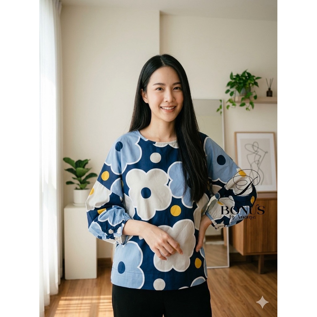 ✨ใหม่ล่าสุด ใส่แล้วดูดีเวอร์‼️ เสื้อคอวี ผ้าคอตตอนญี่ปุ่น 🇯🇵100% งานพรีเมียม ดีไซน์คอกลมกระดุมหลัง แขนฟักทอง