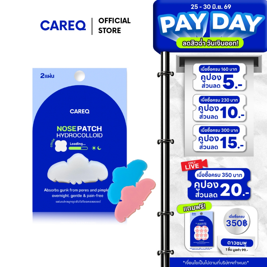 ใหม่ 🩷🩵แผ่นแปะจมูกดูดสิว Pastle CAREQ 2 แผ่น พร้อมส่งจากไทย🇹🇭