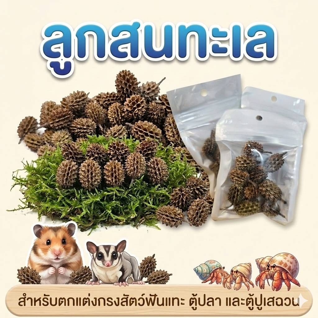 ลูกสนทะเล (แพ็ค 10ลูก) ลูกสนทะเลแห้ง สำหรับนก สัตว์ฟันแทะ ตกแต่งตู้ปลา ตู้ปูเสฉวน และเป็นพร็อพถ่ายรูป
