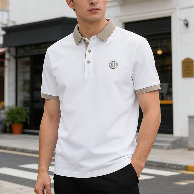เสื้อโปโลพรีเมียมสำหรับผู้ชาย ทรงปกพับลง สไตล์สตรีท ทันสมัย