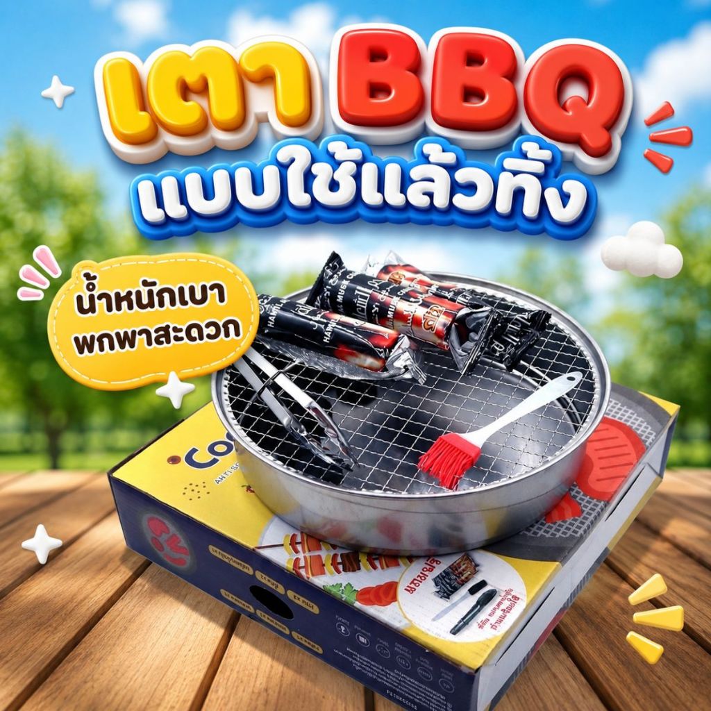 เตา BBQ (แบบใช้แล้วทิ้ง) เตาปิ้งย่าง ใช้แล้วทิ้ง Coolpow เตาย่างแบบพกพา มีอุปกรณ์ ให้ในกล่อง