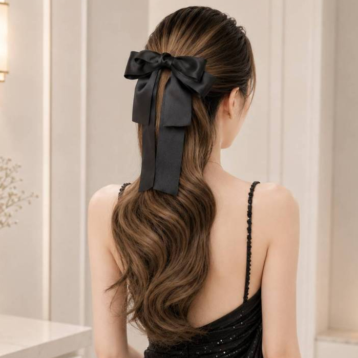 หางม้ารุ่นพิเศษ (หางม้าแบบกิ๊บติดมีโบว์ สไตล์คุณหนูสีชมพู)