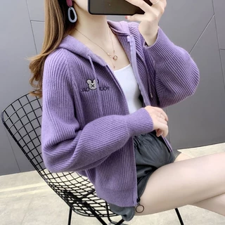 [พร้อมส่ง]คาร์ดิแกน เสื้อแขนยาวผู้หญิง มีฮู้ด มีซิป ผ้าลูกฟูก สีพื้น สบาย นุ่มนวล