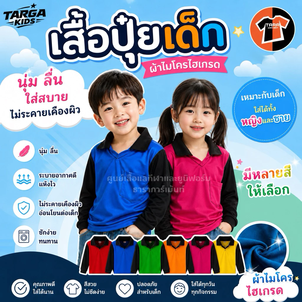 (1)TARGA Kids แท้100% เสื้อปุ๋ยเด็ก ถ่ายคอนเทนต์ ถ่ายแบบ แฟชั่น กิจกรรม ผ้าไมโครไฮเกรด นุ่ม ลื่น ใส่สบาย อ่อนโยน