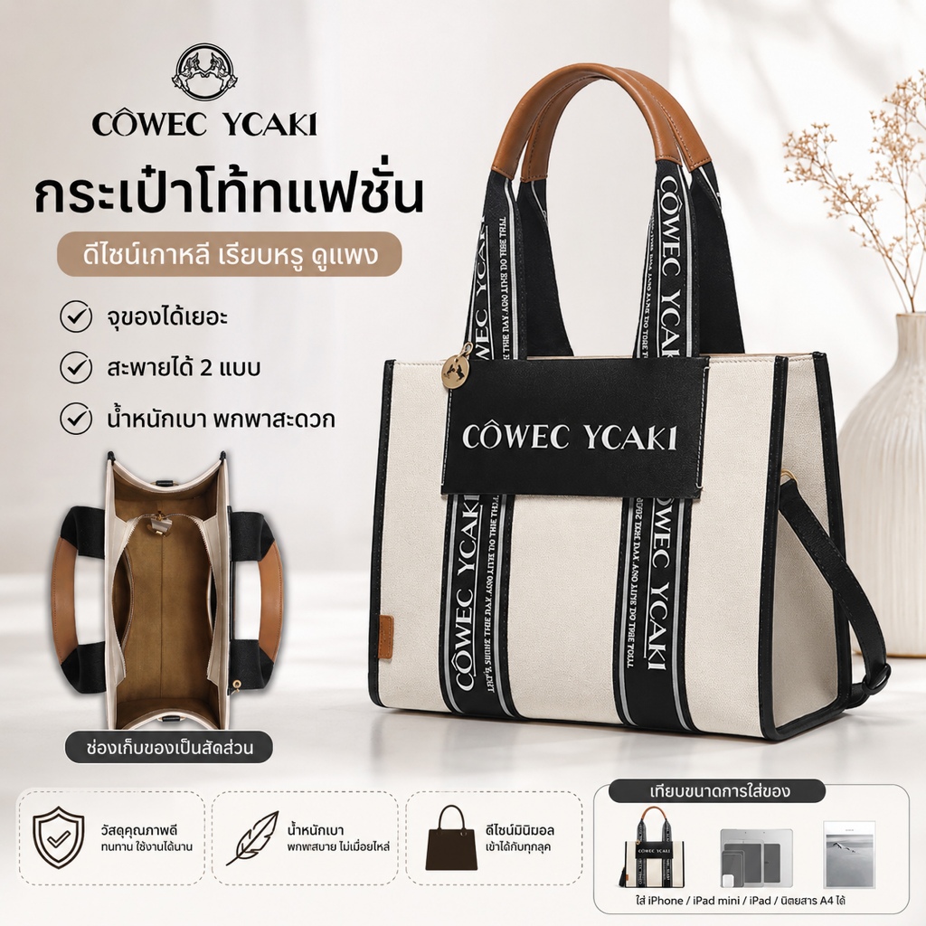 COWEC&YCAKI กระเป๋าสะพายข้าง  กระเป๋าสะพายไหล่ผู้หญิงความจุขนาดใหญ่ที่ กระเป๋าสะพายไหล่ผู้หญิง