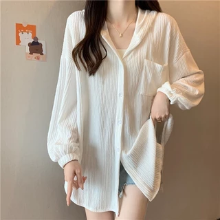 Beryl 🌻 เสื้อแจ็คเก็ตมีฮู้ดสีขาวบางสำหรับผู้หญิง เสื้อแขนยาวลำลองทรงหลวมสำหรับผู้หญิง