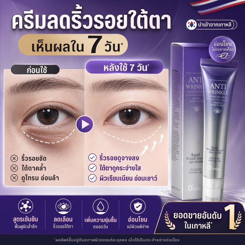 ครีมทารอบตา 20g แก้ริ้วรอยตีนกา ยกกระชับผิว ลดถุงใต้ตาและรอยคล้ำใต้ตา