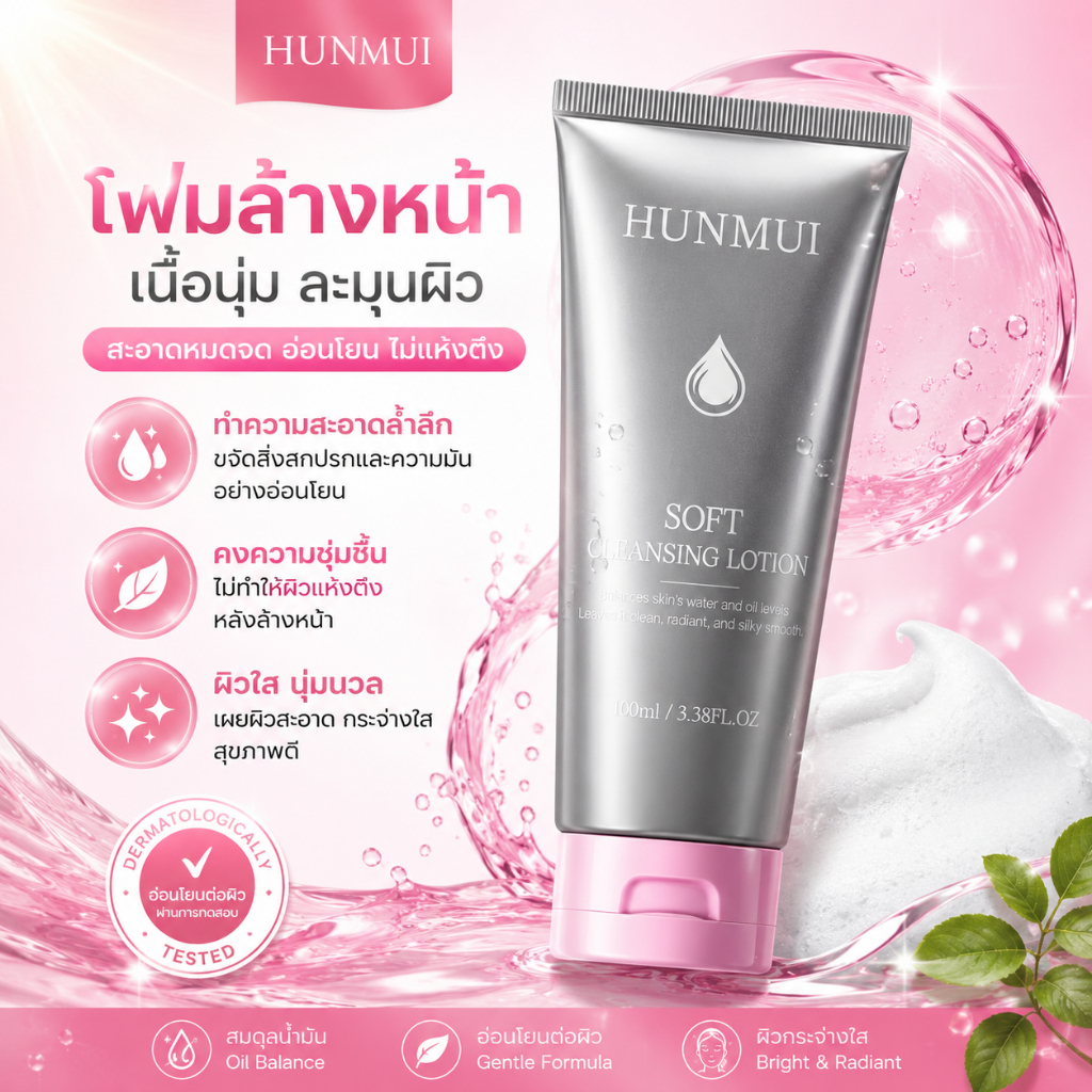 HUNMUI Facial Cleanser 100ml ผลิตภัณฑ์ล้างหน้า สูตรอ่อนโยนทุกสภาพผิว