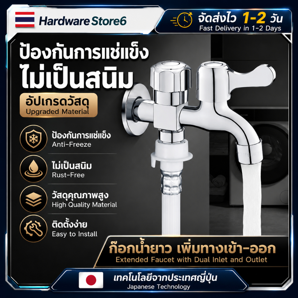 Hardware Store6 จัดส่งภายใน24ชม COD ก๊อกน้ำสแตนเลส 2 หัว 2 ทาง ต่อท่อประปา ออกน้ำแยก เปิดปิดง่าย ไม่เป็นสนิม ทนดี ใช้นาน