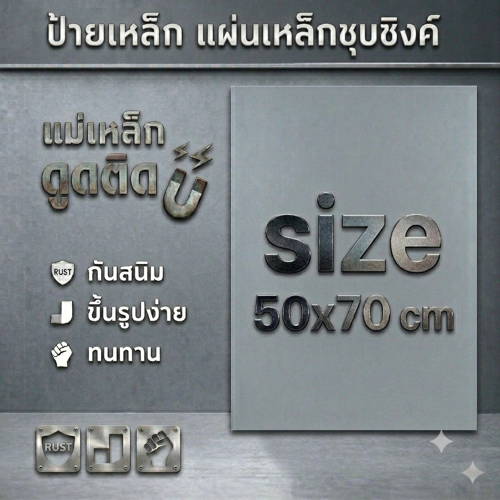 ป้ายเหล็ก DIY แผ่นเหล็กที่แม่เหล็กดูดติดได้ ขนาด 50x70 cm หนา 0.8 mm (อ่านรายละเอียดก่อนสั่งซื้อ)