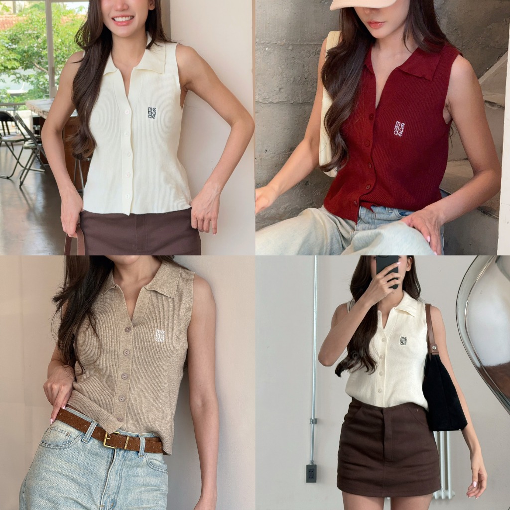 memade. เสื้อแขนกุด ไหมพรม คอปก คอโปโล