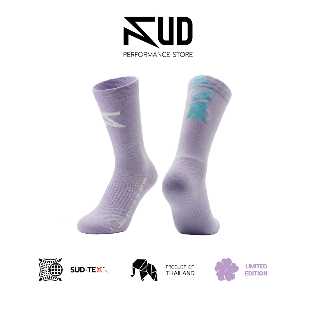 SUD ถุงเท้าวิ่ง รุ่น Lavender SKY (Limited Edition) 300 คู่/ไซส์ - ถุงเท้าวิ่งข้อสูง เทคโนโลยีผ้า SUD-TEX™ V3
