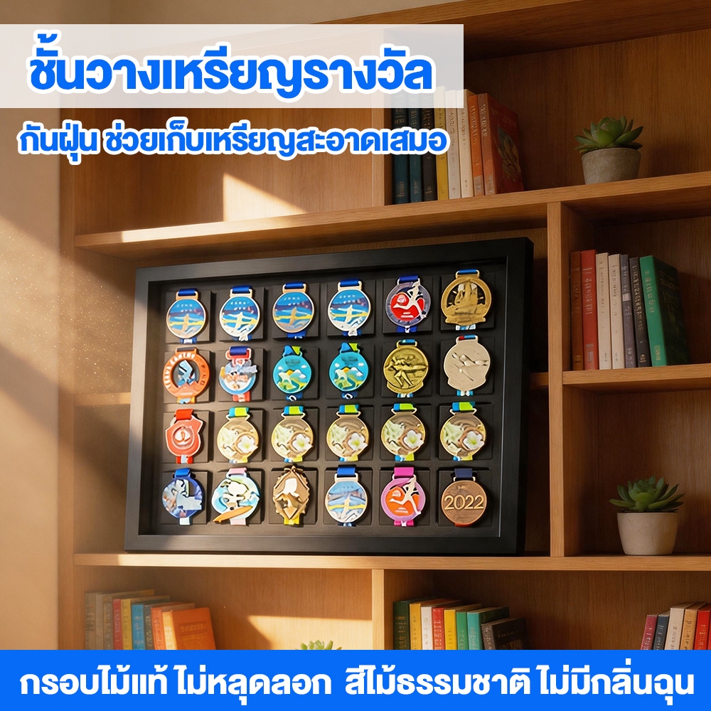 ขาตั้งเหรียญมาราธอน แบบแขวนผนัง | ดีไซน์โปร่งใสผสมสีทอง | เก็บได้หลายเหรียญ | ตกแต่งห้องสวย | ติดตั้งง่าย | สำหรับเหรียญ