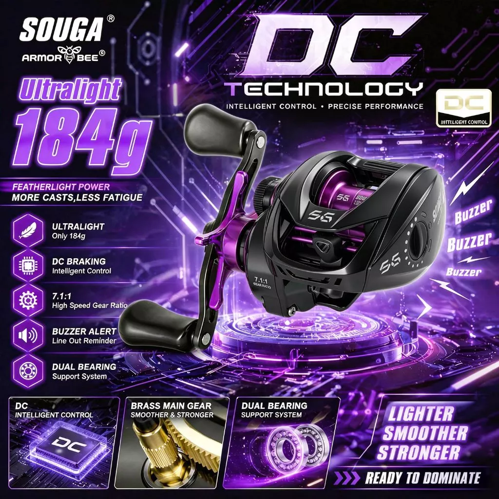 SOUGA 【COD】NEW DC Baitcasting fishing reel intelligent brake system 7.1:1 6+1bb for saltwater as gift