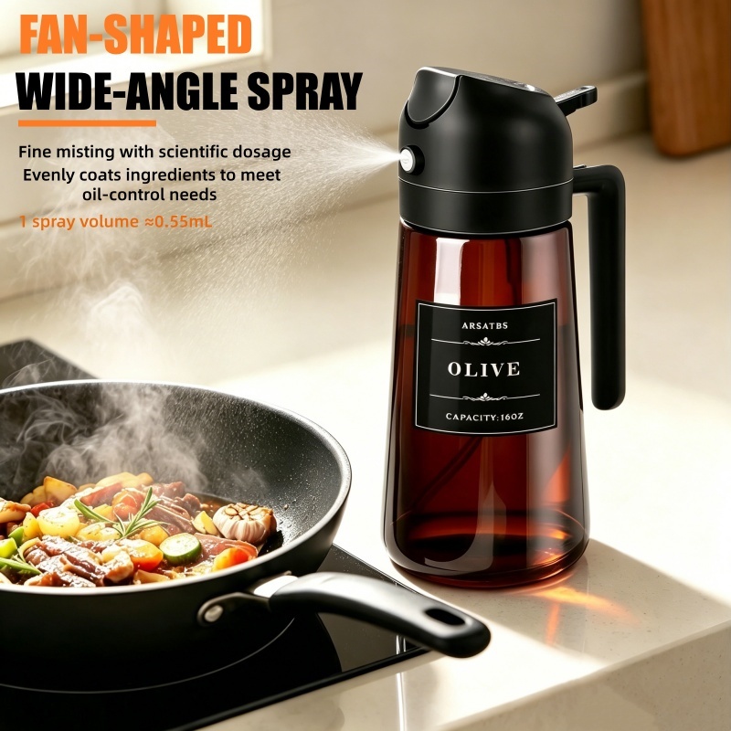 2-in-1 Glass Oil Dispenser & Sprayer - 16oz/470ml Leakproof Olive Oil Sprayer Bottle for Cooking, Ai