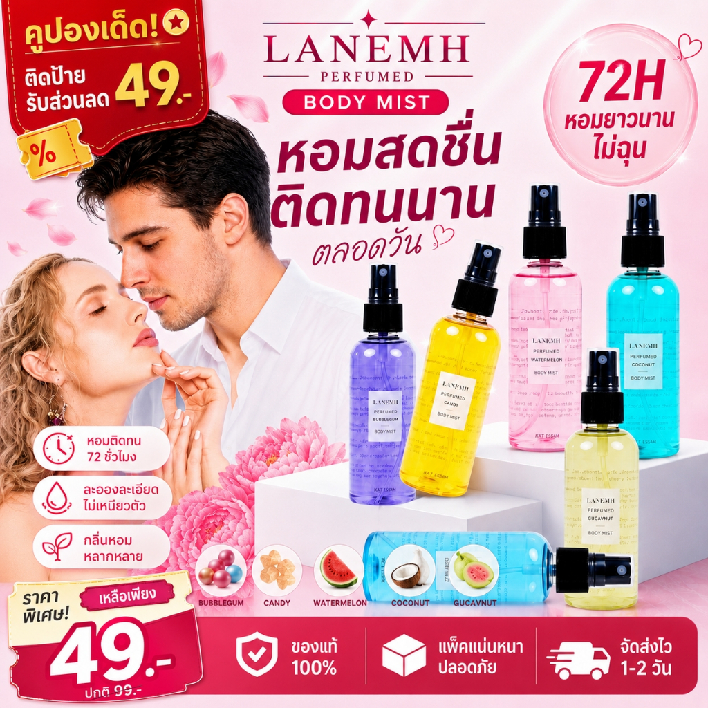 LANEMH Perfumed Body Mist Women Men Bubblegum /Candy กลิ่นหอมหวาน ผลไม้ น้ำหอมติดทนนาน ครับ/ค่ะ ของขวัญสำหรับเดท ครับ/ค่