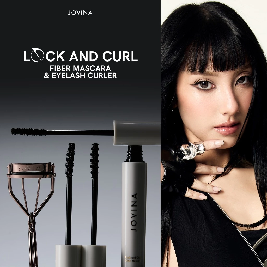 JOVINA โปรคู่ มาสคาร่า+ที่ดัดขนตา Lock & Curl Fiber Mascara มาสคาร่าโจวีน่า Mascara มาสคาร่า สูตรใหม่จากเกาหลี