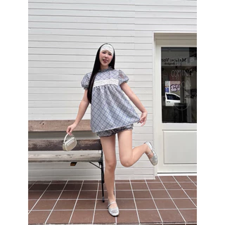 เซ็ตเสื้อแขนตุ๊กตา แต่งซีทูคาดอก กางเกงบอลลูนขาสั้น