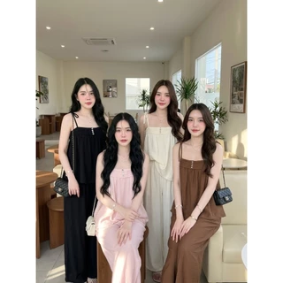 B697 | เซ็ตสายเดี่ยว + กางเกงขายาว ใส่สบาย ลุคมินิมอลสุดชิค เซ็ต 2 ชิ้นสุดคุ้ม ดีไซน์สายเดี่ยวผูกโบว์ที่ไหล่