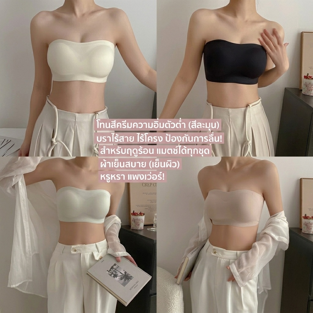 【👙Bra รุ่นใหม่】 บราเกาะอก ไร้ขอบ ไร้โครง ใส่สบาย กระชับหน้าอกกันลื่น ไม่หลุดง่าย บราไร้โครงดันทรงสวย สำหรับผู้หญิง