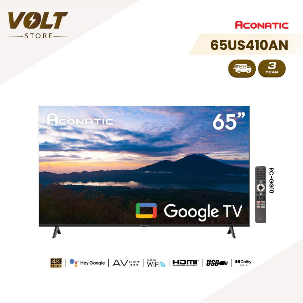 Aconatic ทีวี 65 นิ้ว LED 4K HDR Google TV รุ่น 65US410AN Smart TV สมาร์ททีวี (รับประกัน 3 ปี)