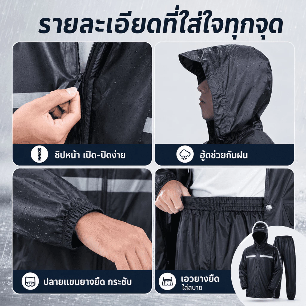 KAWI ชุดกันฝน 2 ชิ้น เสื้อและกางเกง มีแถบสะท้อนแสง thumbnail 10