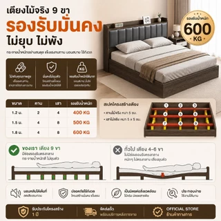 GGB เตียง เตียงไม้3.5/4/5/6ฟุต พนักพิงหนังแท้ เนื้อนุ่ม ไม้จริง100% มีอายุการใช้งานอย่างน้อย20ปี