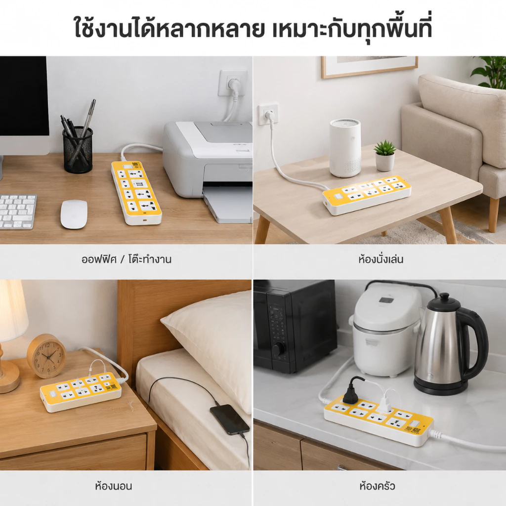 ปลั๊กไฟ 7 ช่อง 2300W มี USB สายยาว 3/5/8 เมตร thumbnail 8