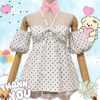 เสื้อแฟชั่นยอดนิยม ราคาถูก ลายจุด ลายพิมพ์ดอกไม้ คอบัว ผ้าครัช (คนไทยผลิต)