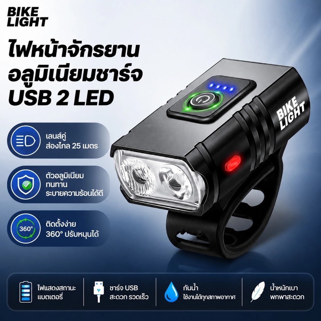 LEMO-T ไฟจักรยานด้านหน้าแบบพกพาชาร์จไฟได้ USB ไฟฉายกลางคืนกันน้ำอุปกรณ์เสริมสำหรับการขี่ไฟท้าย
