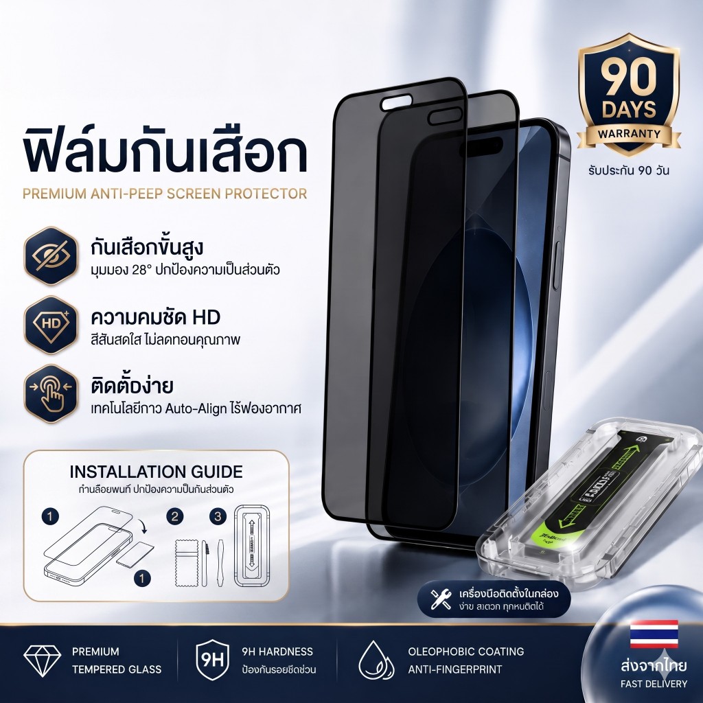 G-TITAN ฟิล์มกันเสือก iPhone 13-17 Pro/Pro Max HD ชัด ลื่นมือ รับประกัน 90 วัน ติดตั้งง่าย พร้อมกรอบช่วยติ กันรอยนิ้วมือ
