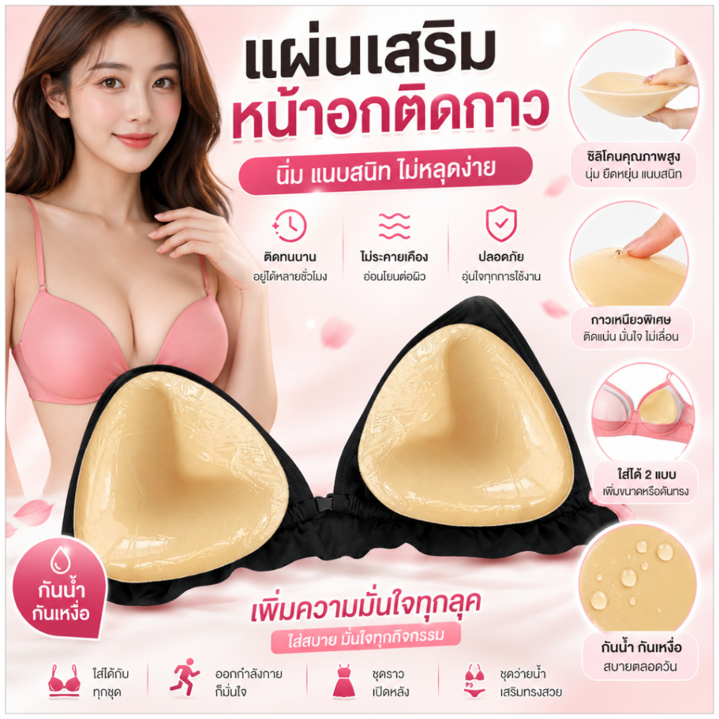 💥LoveIs Bra💥 (N1163) ฟองน้ำเสริมอก กาว 2 ด้าน ดันทรงอกชิด   กันน้ำกันเหงื่อ  ใช้ซ้ำได้