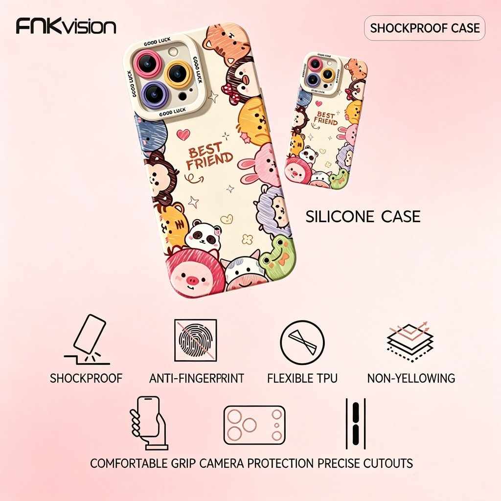 FNKvision เคสลายการ์ตูนน่ารัก กันกระแทก สำหรับiPhone 17 Pro Max 16 Pro Max 15 13 17Pro 14 Pro 16 Plus 17 Air 11 12Mini