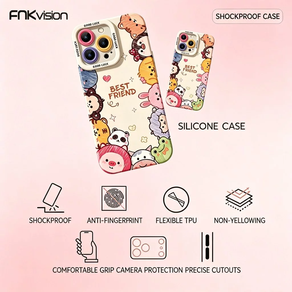 FNKvision เคสลายการ์ตูนน่ารัก กันกระแทก สำหรับiPhone 17 Pro Max 16 Pro Max 15 13 17Pro 14 Pro 16 Plus 17 Air 11 12Mini