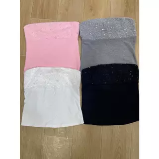 B-387 เสื้อเกาะอกผ้ายืดแต่งดีเทลน่ารัก ผ้านุ่มใส่สบาย