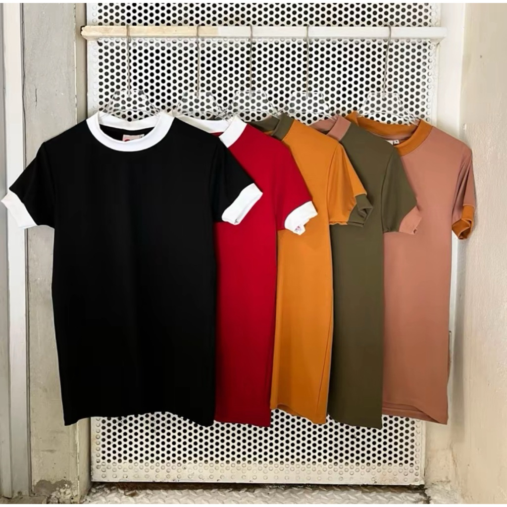 RW130 Ringer Tee เสื้อยืดคอกลมแขนสั้น แต่งกุ้นคอและแขน สีพื้นไม่สกรีน