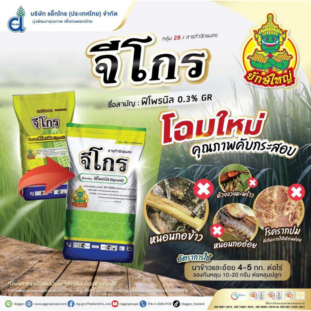 จีโกร ฟิโพรนิล (ฟูราดาน) | ตรายักษ์ใหญ่ | ขนาดบรรจุ 1kg. เพื่อป้องกันกําจัดหนอนด้วงกัดราก, ด้วงหมัดผัก, ไส้เดือนฝอย