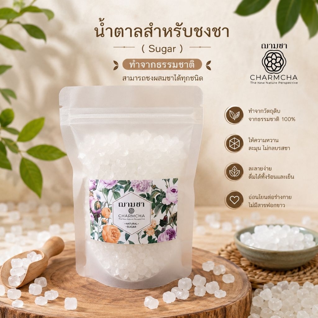 น้ำตาลสำหรับชงชา ( Sugar ) ทำจากธรรมชาติ สามารถชงผสมชาได้ทุชนิด ชา ฌามชา charmcha