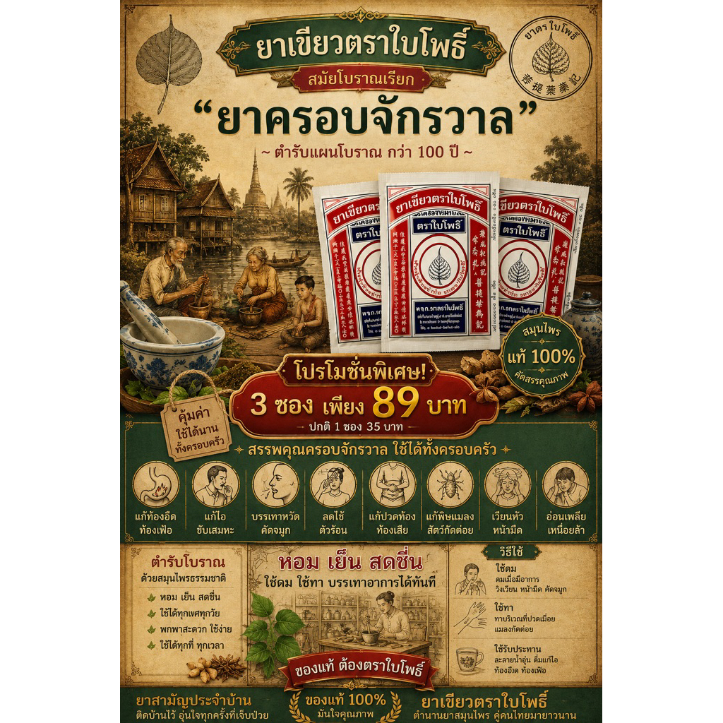 ยาเขียวตราใบโพธิ์สมุนไพรอย่างดี